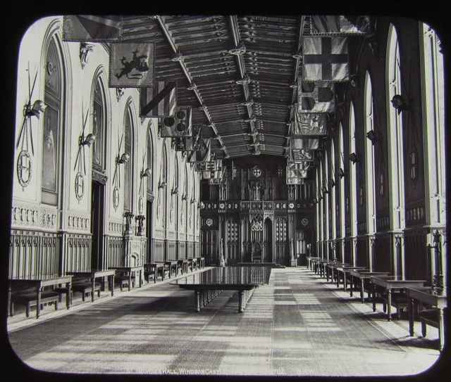 GWW Glas magische Laterne Rutsche WINDSOR CASTLE - ST GEORGES HALL C1890 KÖNIGLICHKEIT