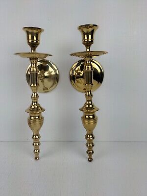 Vintage Solid Brass Wall Sconces Candle Holders Taper 12" Pair Set of 2