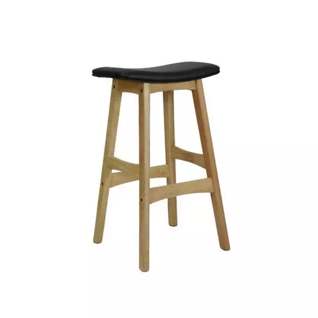 New Kitchen Bar Timber Gangnam Stool Wooden Cafe Stools Natural + Black Seat