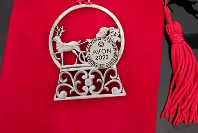 AVON 2022 Pewter Ornament - NIB with Velvet Pouch  ~ FREE SHIPPING  3