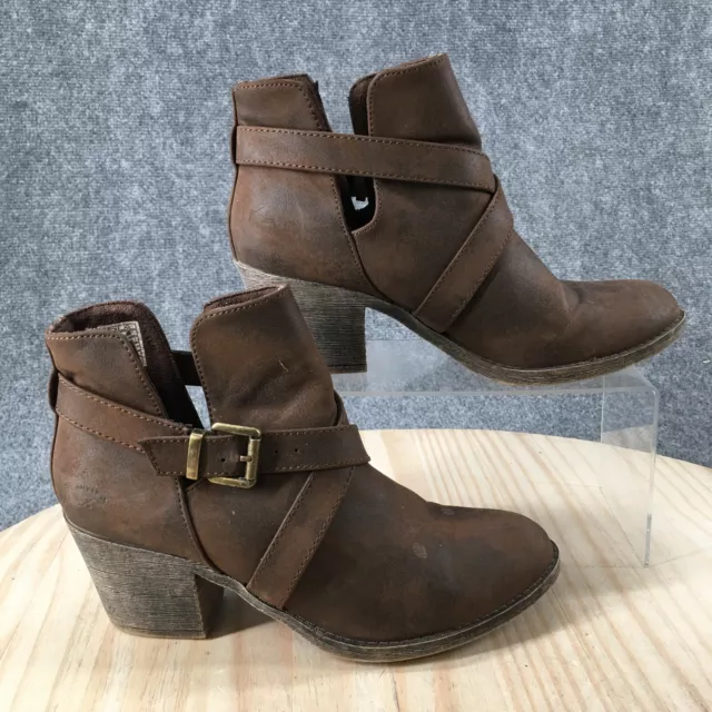 Rocketdog Boots Womens 8.5 Ankle Booties Heels Brown Faux Leather Buckle Straps