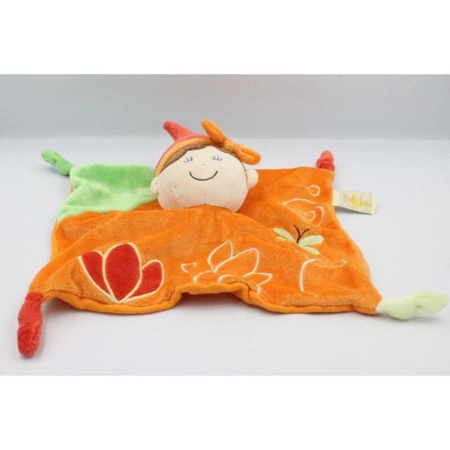 Doudou plat poupée lutin orange vert rouge BABY LUNA - 24242