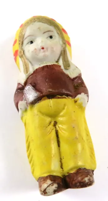 Girl with Headdress, Made in Japan Small Porcelain Figurine, Yellow Brown & Red