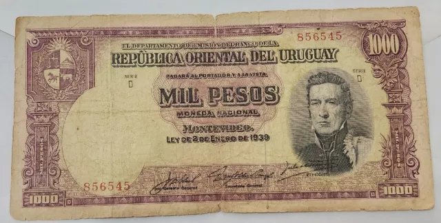 Uruguay 🇺🇾 1,000 (Mil) Pesos Ley De 2 De Enero De 1939