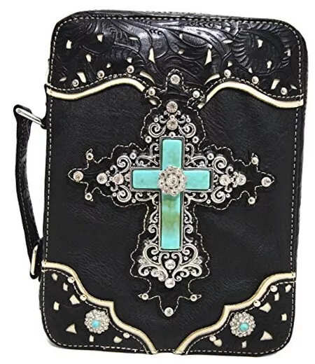 Western Style Embroidered Verse Scripture Bible Cover Book Bibles Cross Black