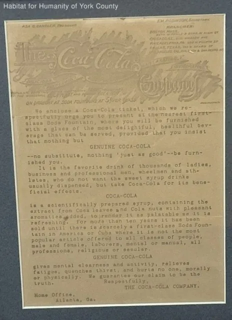 Early 1900s Coca Cola Campaign Letter in small Wood Frame