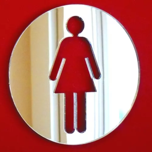 Letrero Puerta Redondo Baño Espejos (Espejo Acrílico, Femenino/Mujer Wc Baño )