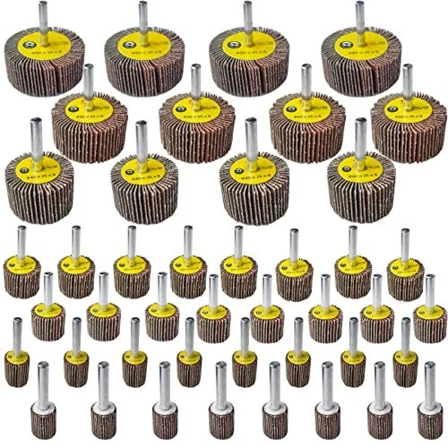44 Pack 7 Size 80 Grit 1/4 Abrasive Flap Wheel Sander Set Aluminum Oxide Flap