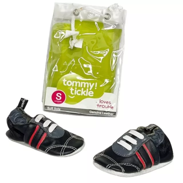 Tommy Tickle | Baby Size S (0-6 Months) Black Red Soft Sole Leather Moccasins