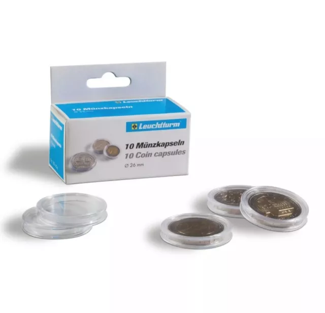 Capsules rondes 26 mm Leuchtturm pièces de 2 euros Numismatique x 10