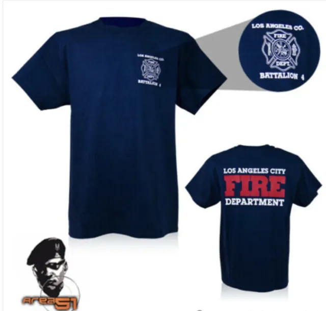 T-Shirt Maglietta Firefighters Pompieri Department Los Angeles Fire Made In Usa
