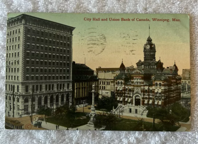 City Hall And Union Bank Of Canada, Winnipeg, Man. Postcard