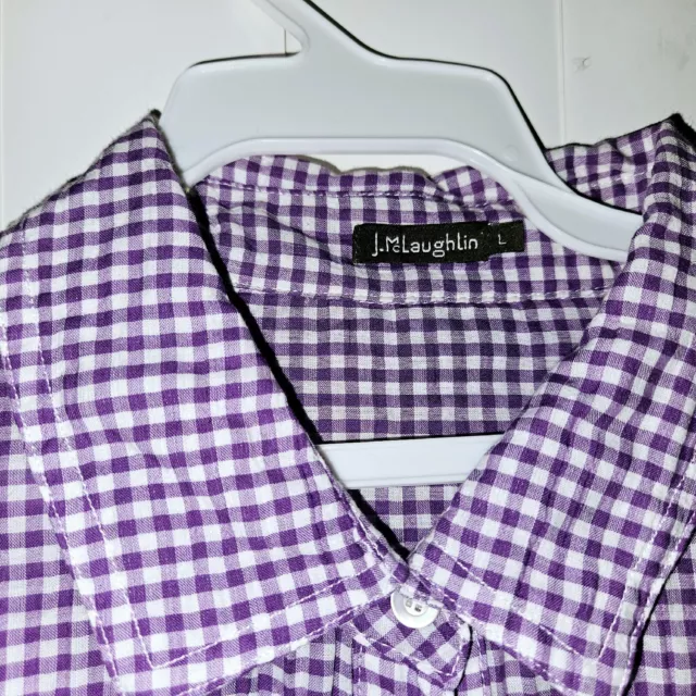 J McLAUGHLIN  LOIS Mini Gingham Check Blouse - CRINKLE - PURPLE  & WHT - LRG