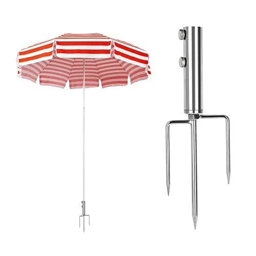 LEcylankEr Support Parasol Amovible Avec Ancrage Sol - Fixation Pour Plage Jardin Pêche (Argenté)