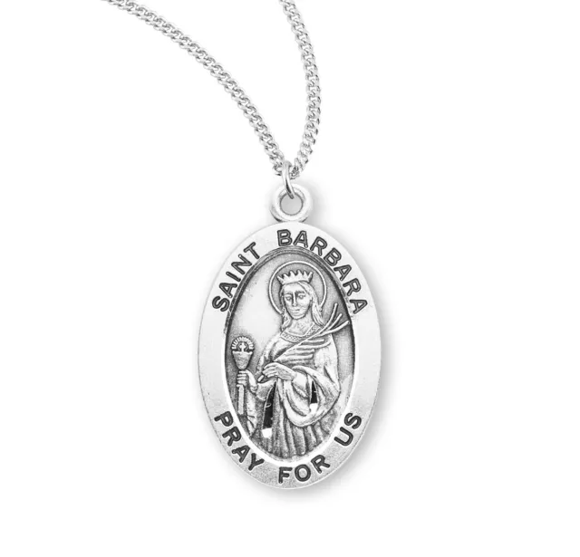 St.Saint Barbara - 0.9 " Sterlingsilber Oval Medaille + 18 " Kette - S941018