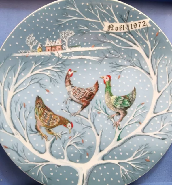 Haviland Limoges 12 Days of Christmas Plate 1972 THREE FRENCH HENS - Signed