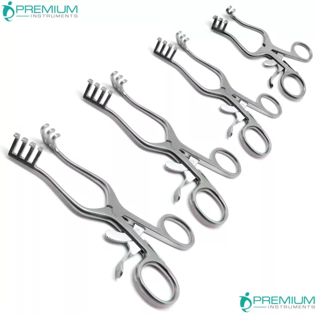 4 Pcs Weitlaner Retractors 4.5", 5.5", 6.5", 7" Blunt 3x4 Prongs Surgical Tools