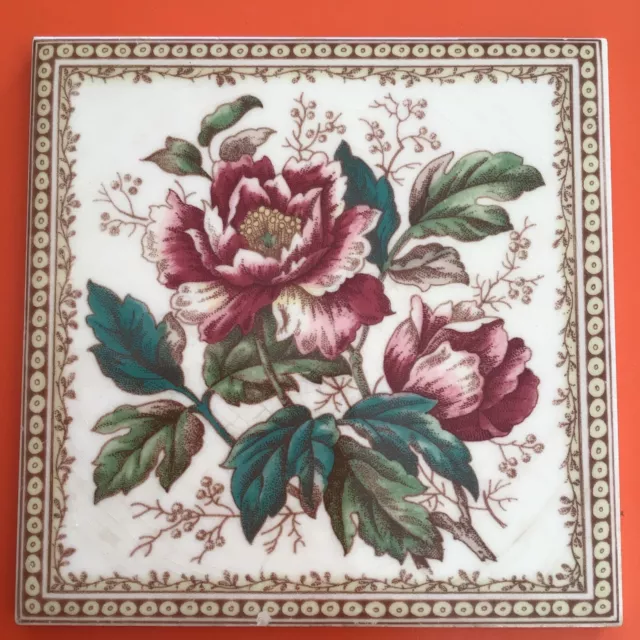 Vintage Antique Retro H&R Johnson Ceramic Tile Victorian Style Floral Flower