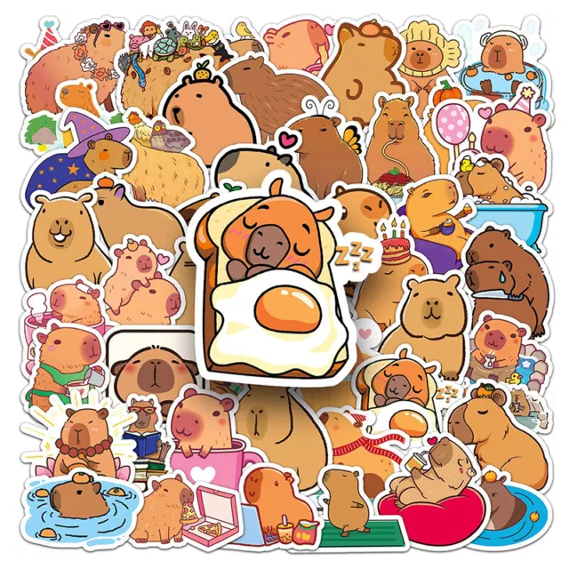 50 Pcs Brown Cute Guinea Pig Waterproof Stickers Kawaii Cartoon Funny Kids Gi F1