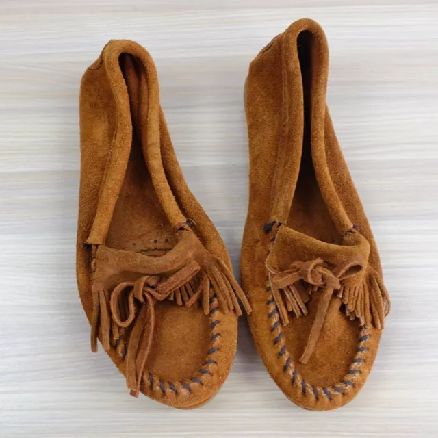 Minnetonka Moccasins Shoes 9 Womens Leather Flat Brown Fringes Boho Suede Kilty