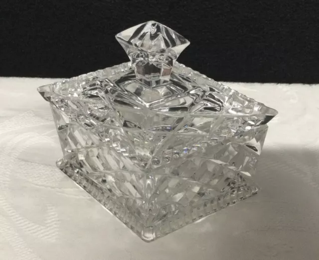 Lead Crystal Cut Glass Diamond Shaped Preserve Pot