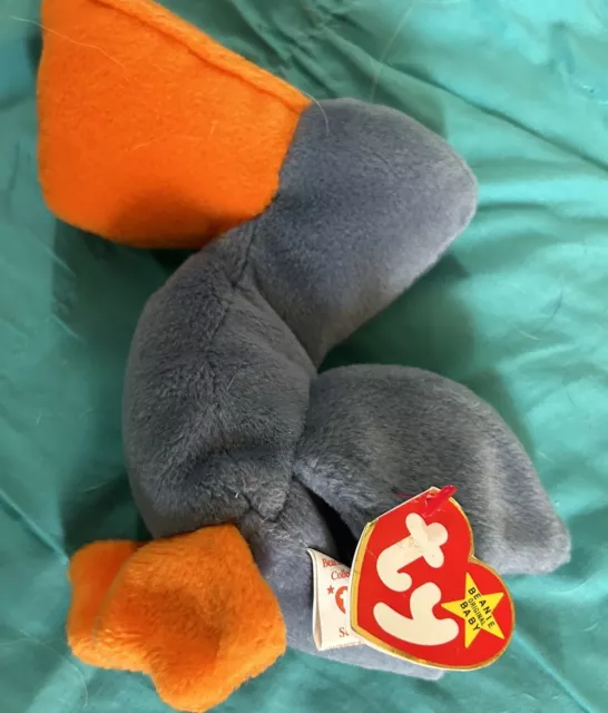Scoop the Pelican Retired RARE Ty Beanie Baby with Tag Errors W/ Baby Scoop 3