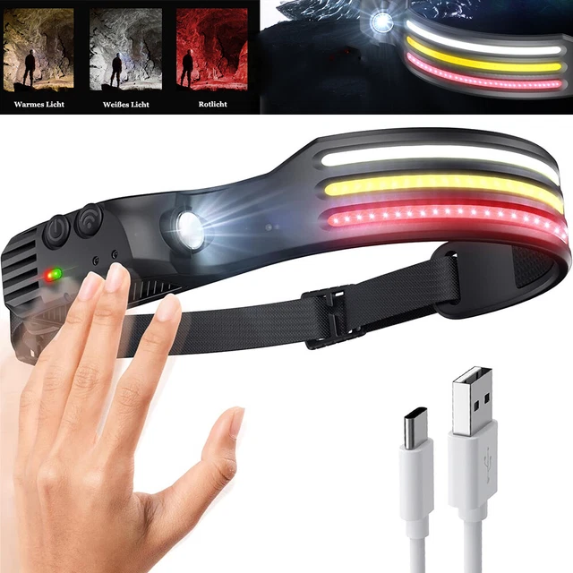 COB LED Headlamp Rechargeable Head Torch Wide Beam 230° 10 Mode Head Work Light
