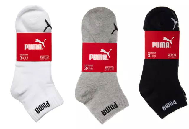 Puma Socken 3 Paar Knöchel Basic Quarter Sport Herren schwarz weiß oder gemischt Neu