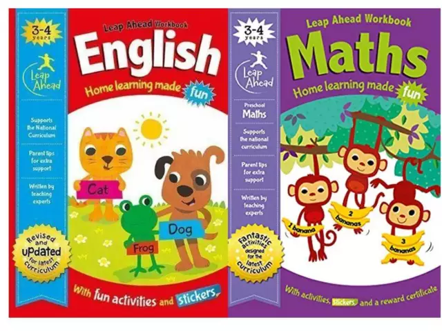 Leap Ahead Home Learning English Maths Workbook KS1 KS2 Age 3-4 4-5 5-6 6-7