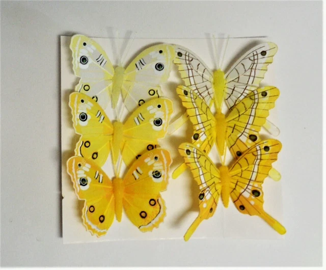 6 Deko Schmetterlinge am Draht gelb Butterfly Schmetterling Türkranz Tischdeko