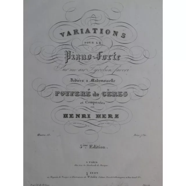 HERZ Henri Variations sur un Air Tyrolien op 13 Piano ca1840