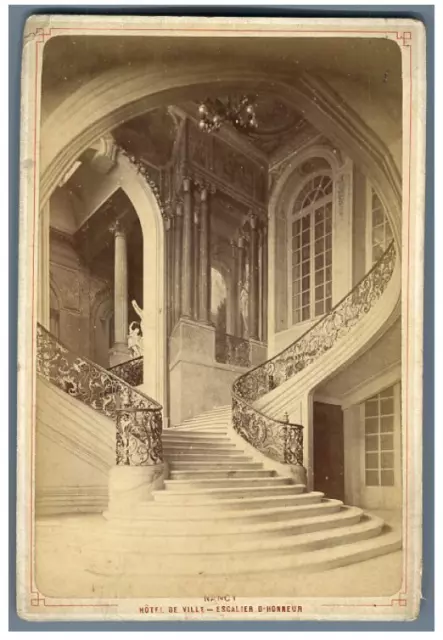 France, Nancy, City Hall. Vintage Albumen Print Staircase of Honor