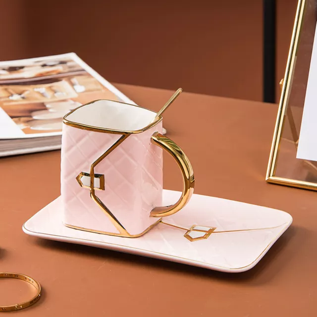 Coffee Cup Creative Bag Shape Gift Set with Coaster and Spoon Ceramic Tea Mug