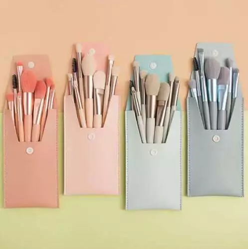 8Pcs Makeup Brush Set With Foundation Blush Eyeshadow Lip Brushes Make Up Bag UK