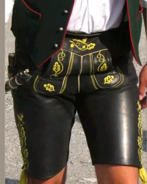 Herren Trachten Lederhosen Glattlederhose Nappa Lederhosen mit Gürtel Gr, 46-64