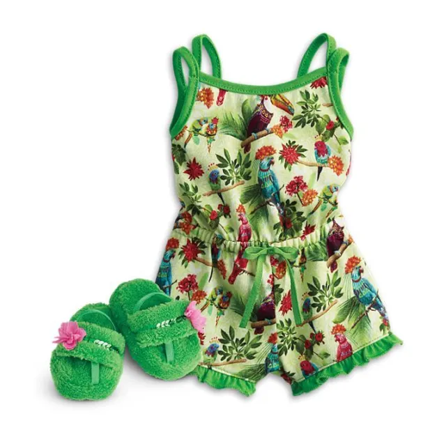 NEW American Girl Lea's Rainforest Dreams Pajamas for 18" Dolls ~Romper Slippers 2