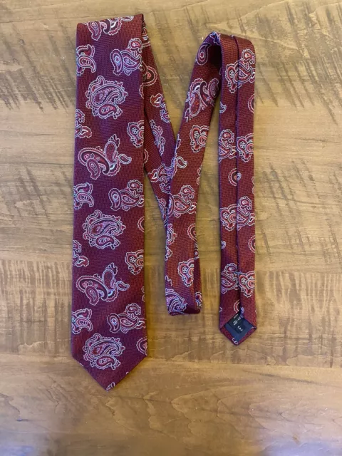 Ermenegildo Zegna Red Paisley  Tie 100% Silk 59” Long-3 1/2” Wide Made In Italy