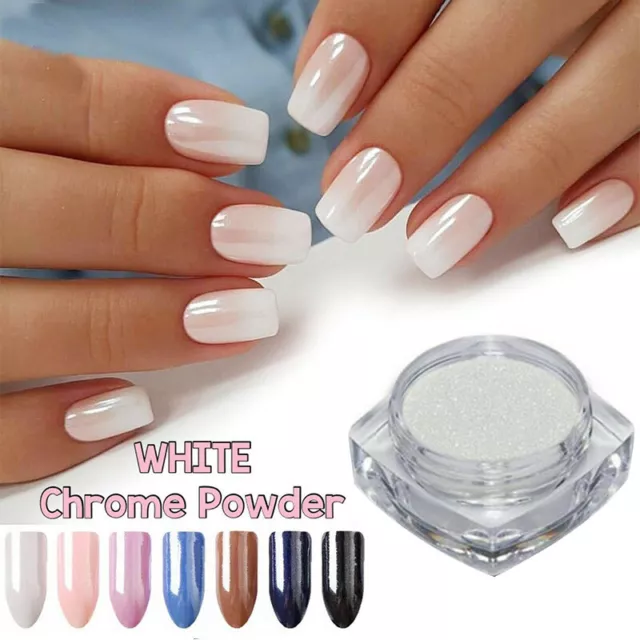 Blanco Cromo Polvo Mate Pigmento Perla Uñas Vidriado Donut Cristal Brill <