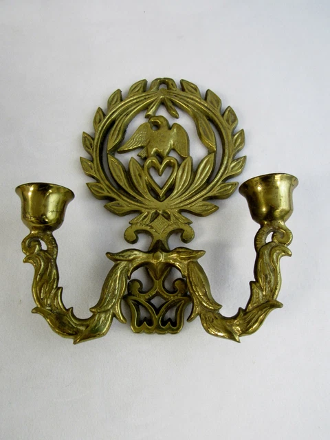 Vintage Solid Cast Brass Eagle Candle Holder Wall Sconce