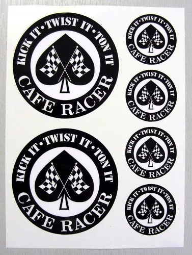 CAFE RACER Chequered Flag 'TON IT' Ace stickers decals classic motorbike