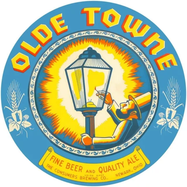 Old Towne Beer of Newark, OhiO NEW Metal Sign: 14" Dia. Steel Round