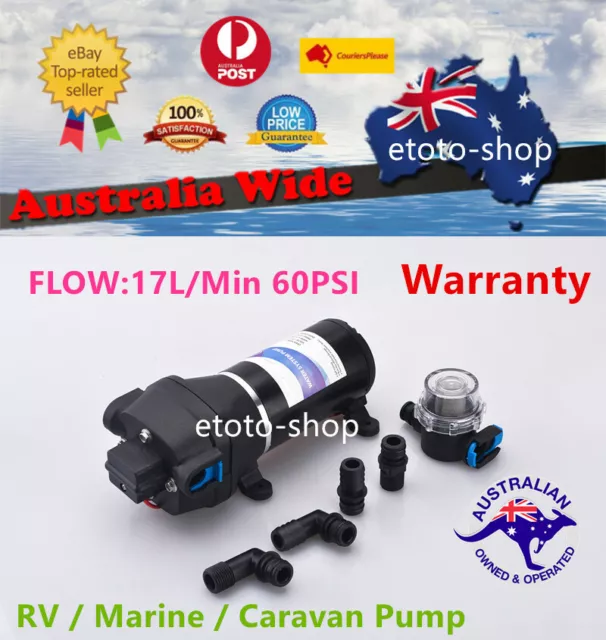 12V 24V Water Pressure Pump Boat Caravan 17L 60PSI - RV / Marine / Camp