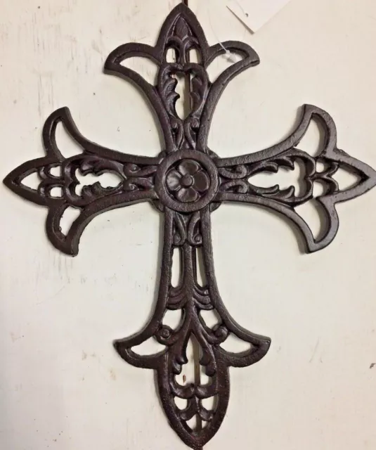 ROSETTE MEDALLION FLEUR DE LIS CROSS, Antique Brown Bronze Finish, cast iron