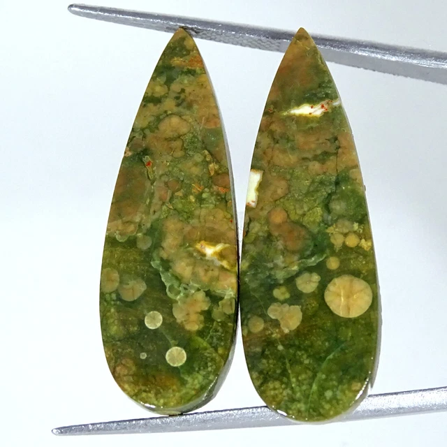 23.50Cts Natürlich Regenwald Jaspis Paar Rhyolite Birne Cabochon Lose Edelsteine