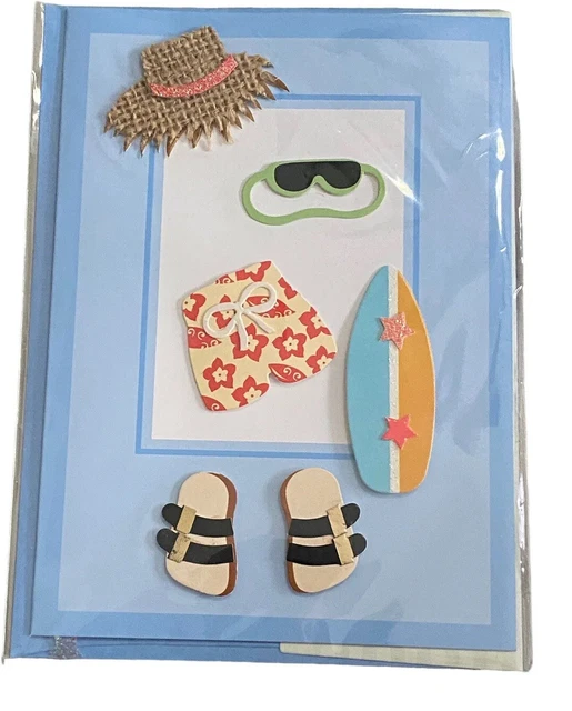 Burgoyne Greeting Card 3D happy birthday summer surfboard beach