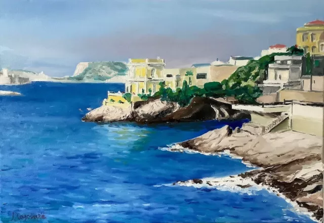 Tableau peinture marine  - Îles du Frioul et La Corniche , Marseille