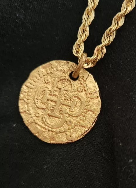 Solid 22k Gold 16th Century Gold Escudo Spanish Shipwreck Coin Pendant