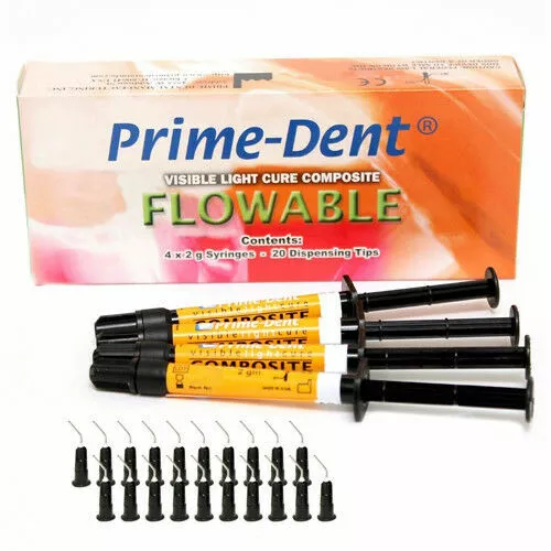 Prime-Dent Flowable Light Cure Dental Composite 4 Syringe Kit - A2 -USA