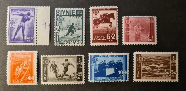 Romania 1937 Xf Mnh Complete Set Sport Equestrian Football Swimming Rowing Skiin