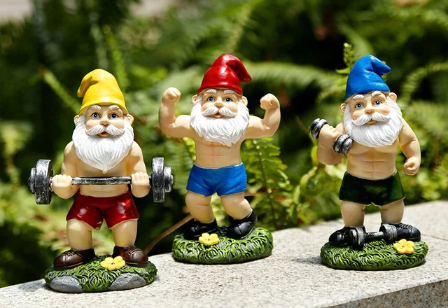 Funny Workout Garden Gnomes Statues 3Pcs 6.2 Inches Outdoor Funny the Muscular,